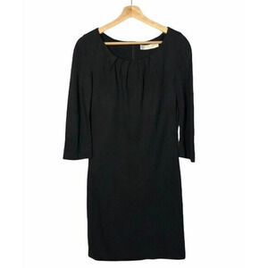 Trina Turk Black Long Sleeve Pleated Neckline A-Line Shift Dress 4